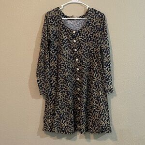 Vintage Aeropostale Navy Blue Floral Button-Front Long Sleeve Dress